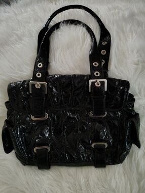 Stuart Weitzman "Cala Flip" Black Patent Leather Bag